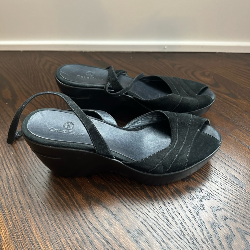 Cole Haan x Nike Air black suede open-toe wedge sandals